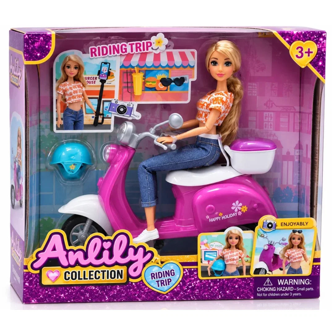 Anlily Riding Trip Doll Set with Scooter – Pretend Play Toy for Kids Aged 3+ Years