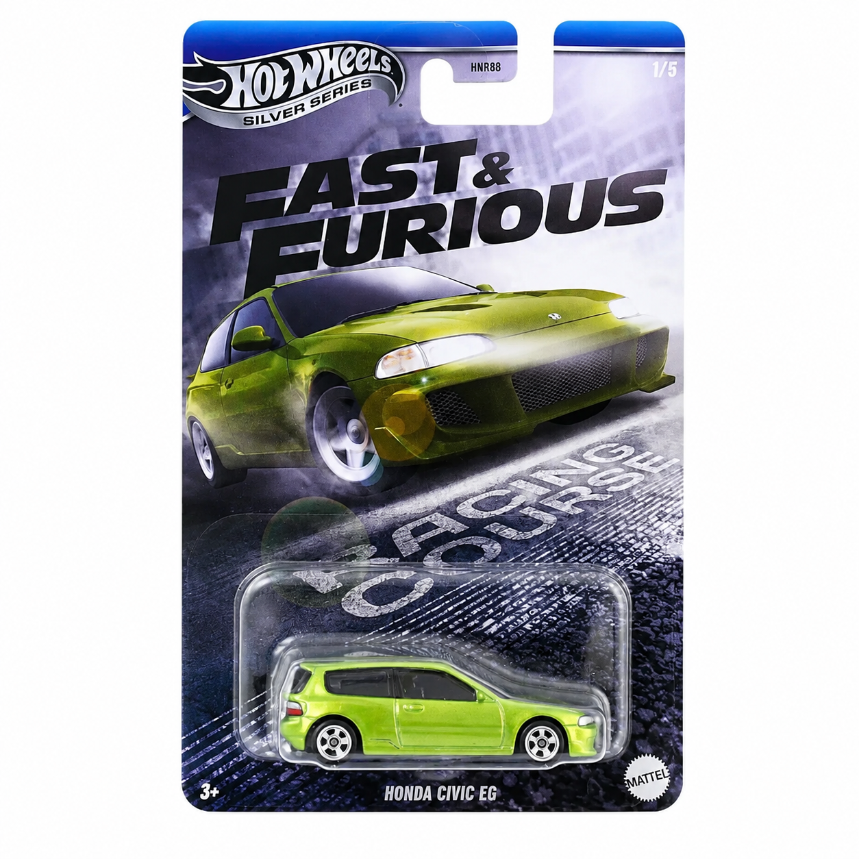 Hot Wheels Fast & Furious Honda Civic EG Racing Car – Silver Series, 1:64 Scale Die-Cast