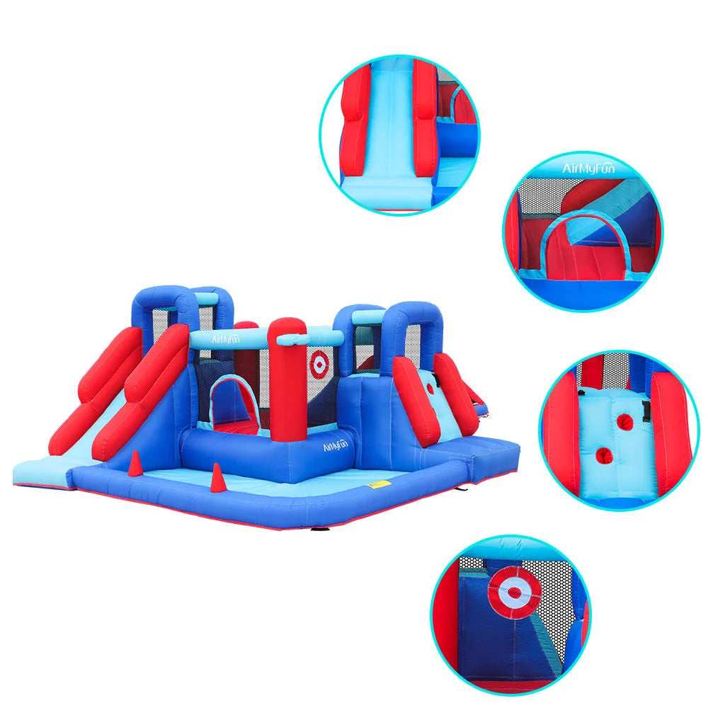 Inflatable Kids Water Park with Double Slides, Splash Pool, Jumping Area & Basketball Games