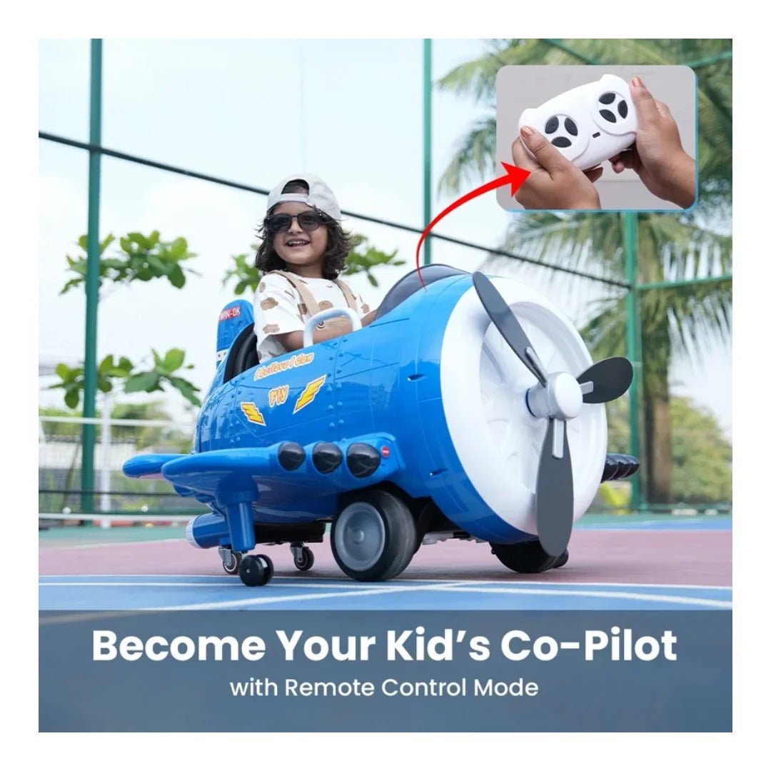 Kids Battery-Operated Turbo Wing Helicopter Toy – Blue Electric Ride-On Aircraft