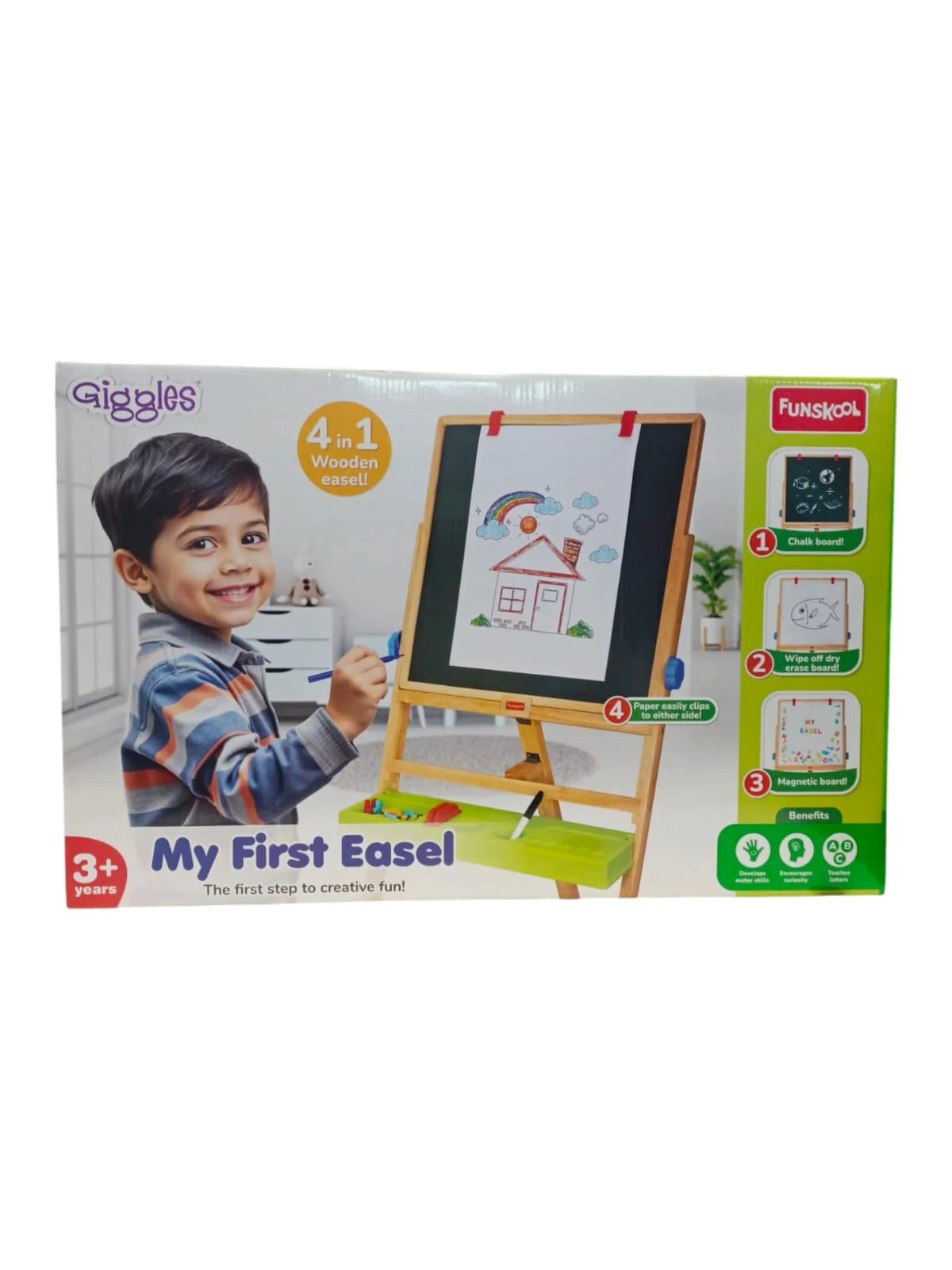 Funskool Giggles 4-in-1 Double-Sided Wooden Easel – Creative Drawing & Learning Board