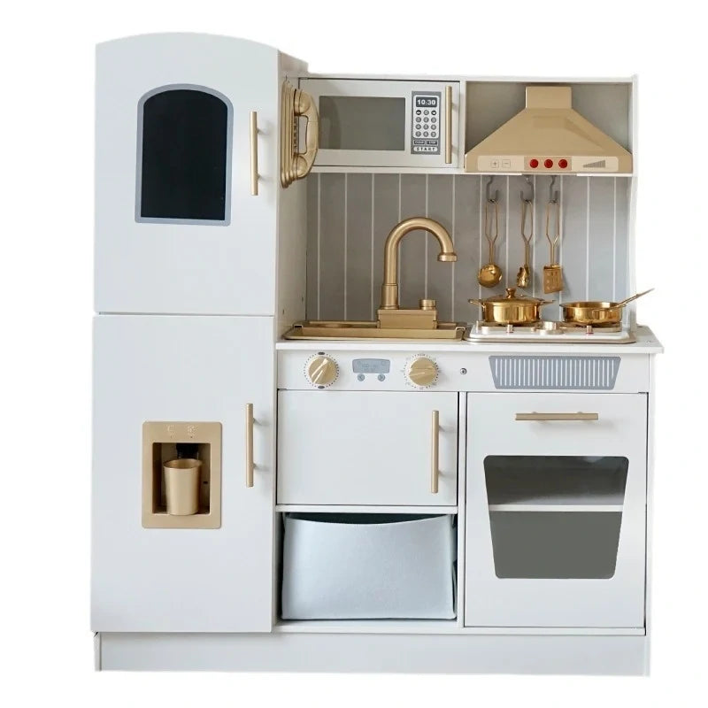 Premium Wooden Kitchen Toy Set with Lights & Sound, Sink, Oven & Microwave – Large Pretend Play Cooking Set for Toddlers