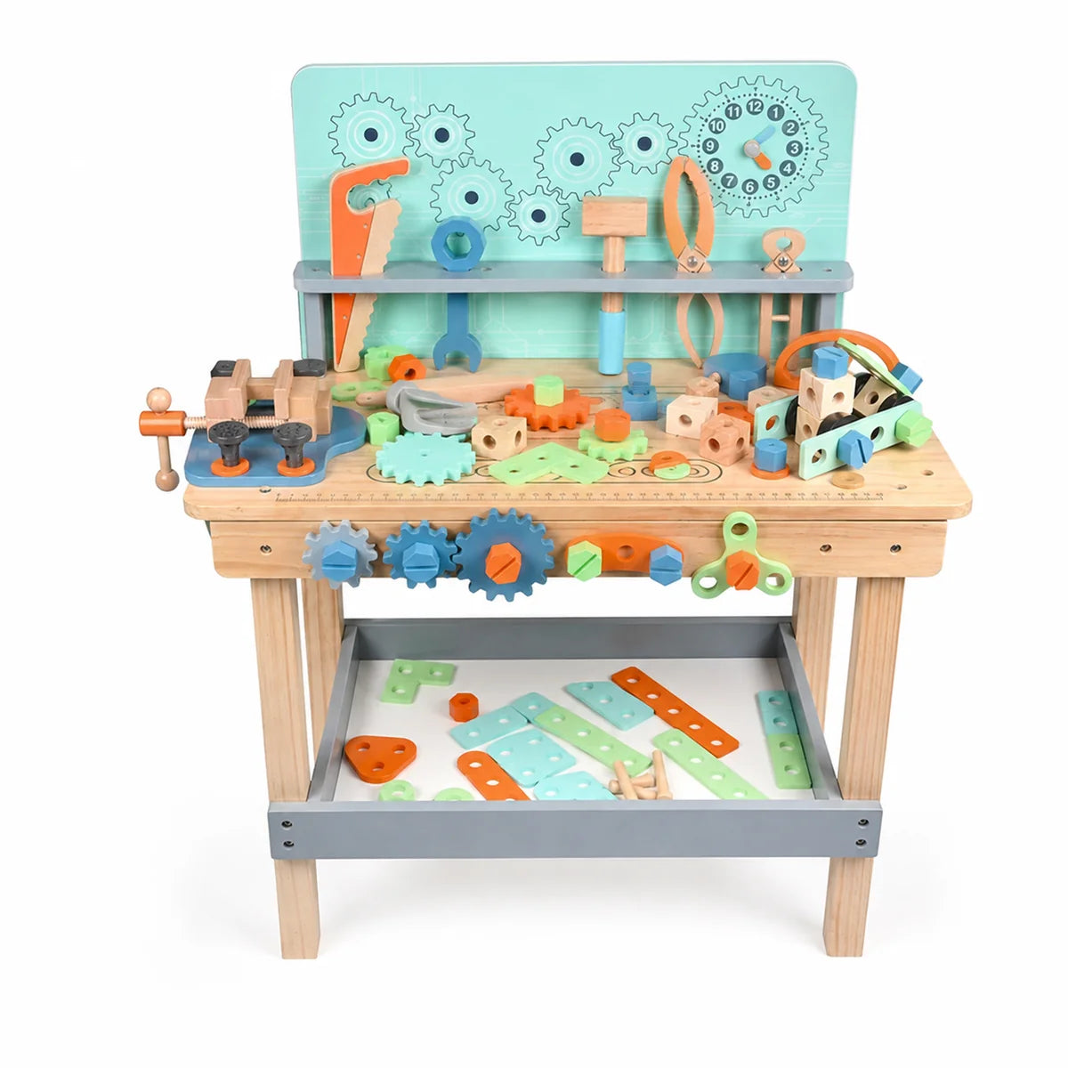 Wooden Kids Tool Bench Set with Pretend Tools, Gears & DIY Accessories