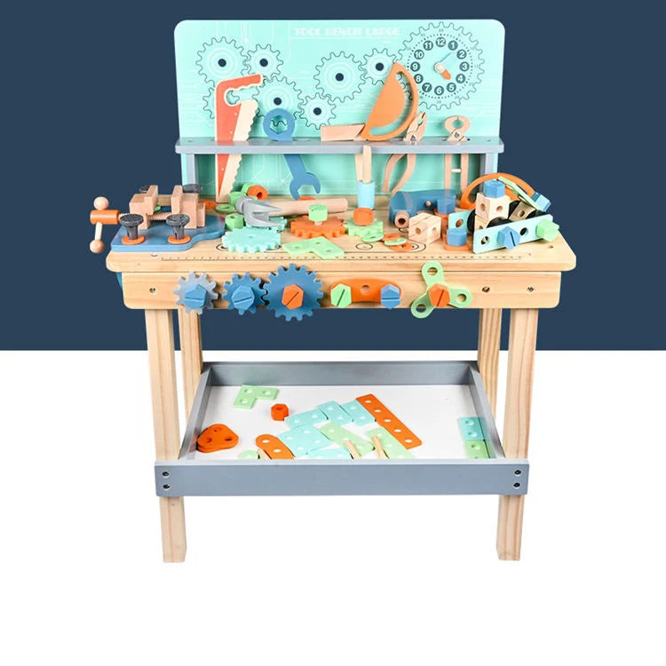 Wooden Kids Tool Bench Set with Pretend Tools, Gears & DIY Accessories